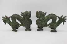 RARO Par de Cães Foo Dragões Chineses Feng Shui em Bronze XIX