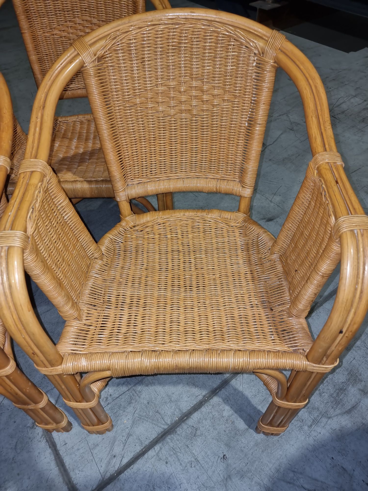 Gruby Rattan Bambus 3 fotele krzesła