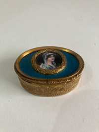 Porta Jóias em bronze tampa esmaltada Dama - Napoleão III França - XIX