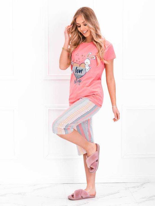 Piżama damska różowy krótki rękaw KRÓLICZKI SERCE LOVE  XXL