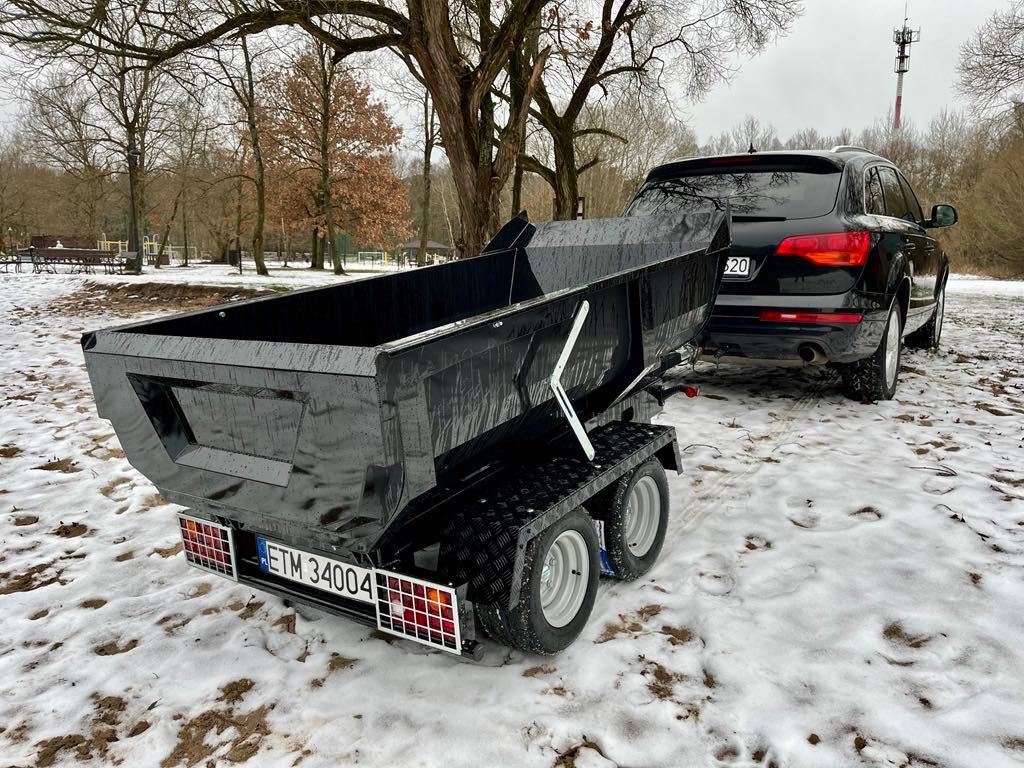 Przyczepka budowlana  z hydraulicznym wywrotem skorupowa