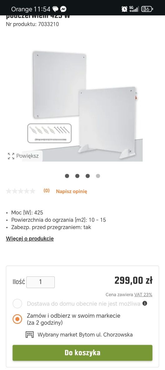 Panel grzewczy stojący promiennik podczerwieni 425W