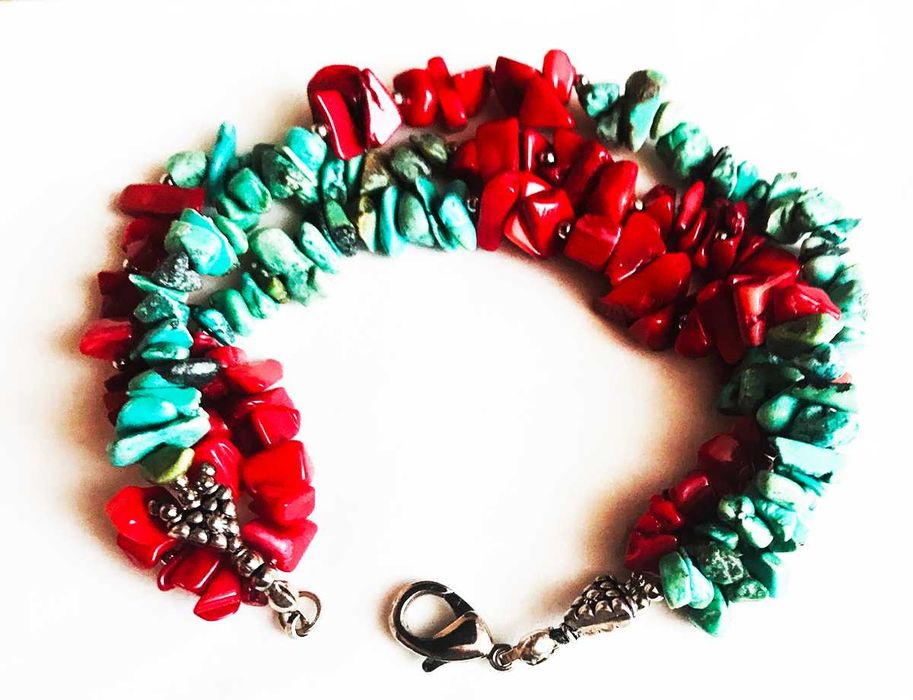 Koral naturalny i turkus, naszyjnik i bransoletka