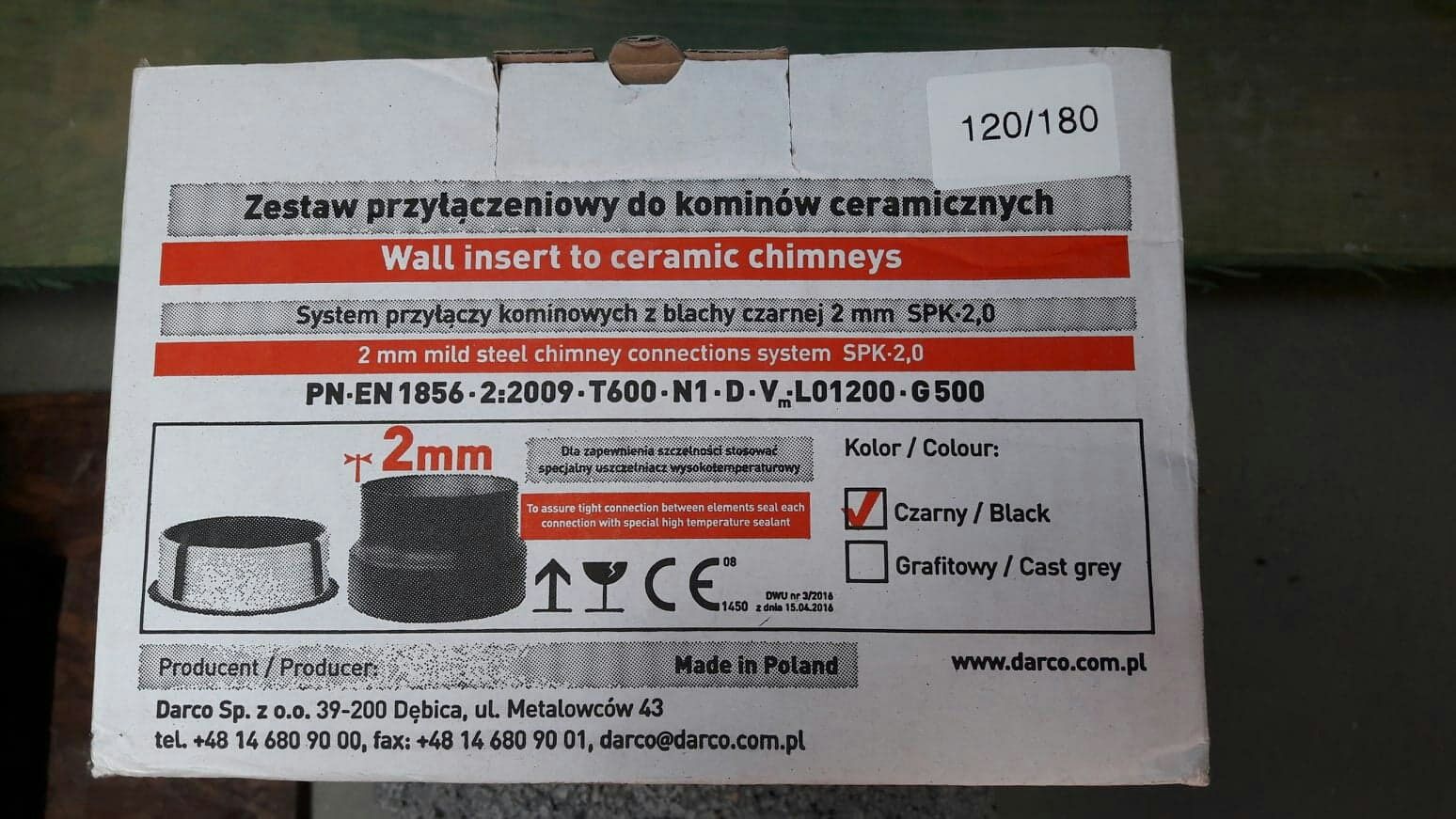 Zestaw przyłączeniowy do kominów ceramicznych DARCO 120/180