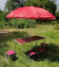 Большой раскладной стол для пикника 180 см со стульями и зонтом