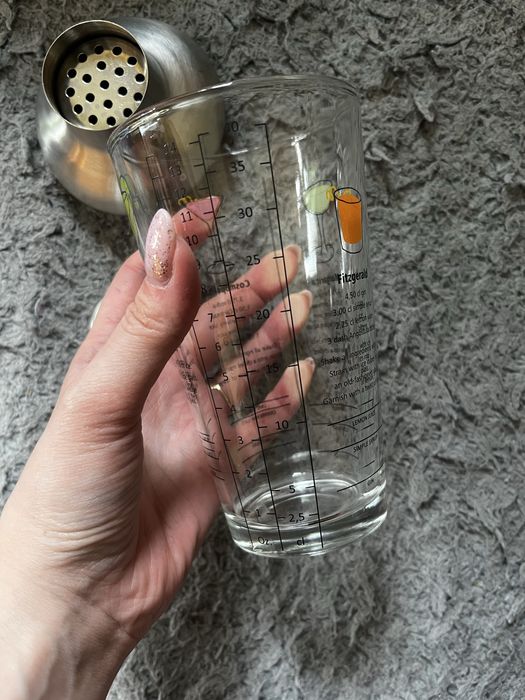 Shaker barmański, szklany, miarka, prezent  drinki
