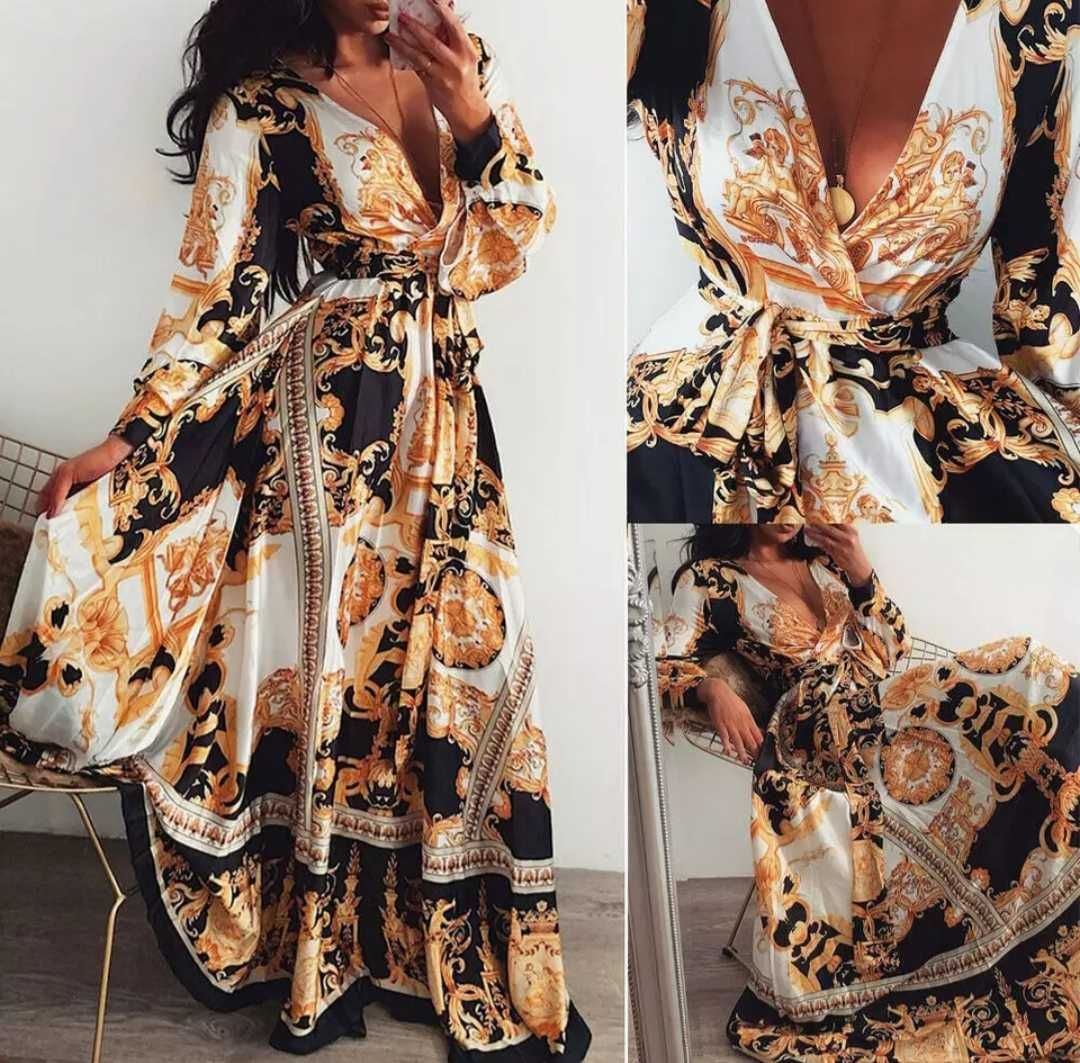 Dluga suknia plażowa na plażę wzorzysta orient tunika boho pareo