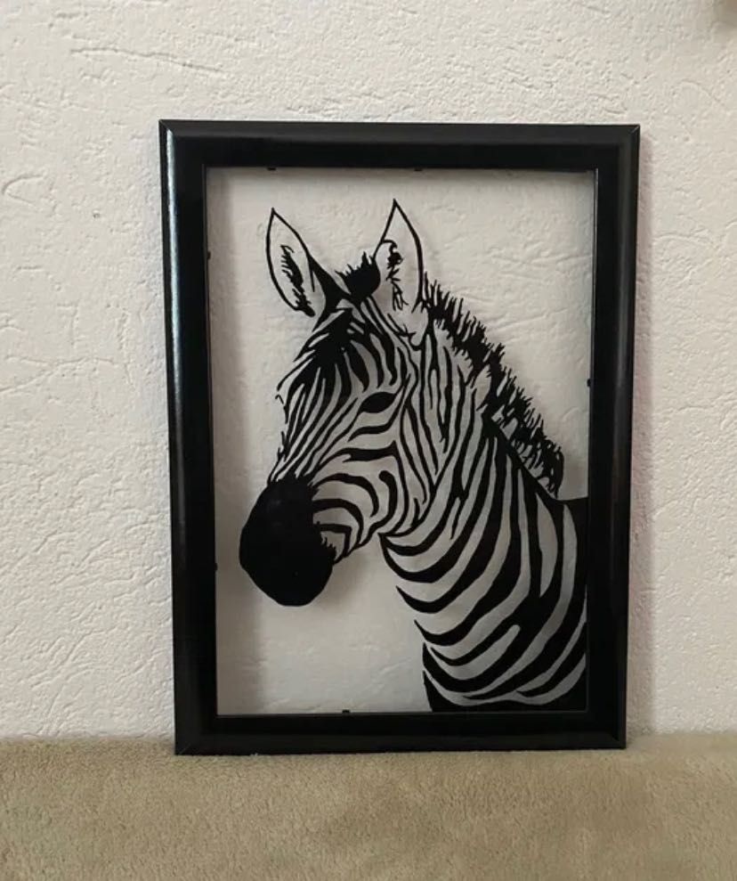 Obrazek/rysunek czarna zebra akryl (Ręczna praca-handmade)