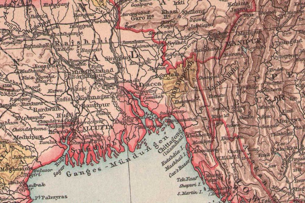 Indie Tybet Himalaje Nepal Cejlon Stara mapa 1893 r. oryginał