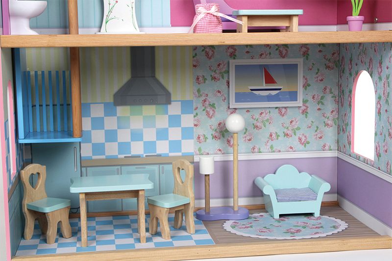 Duży drewniany domek dla lalek solidny dla dzieci