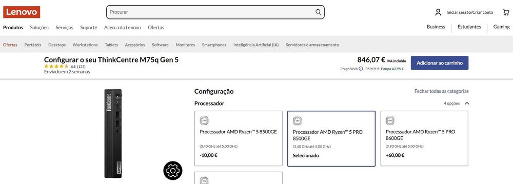 Thinkcentre M75q Gen 5 Ryzen 5 Pro 512Gb 16RAM wifi NOVO WIN11Pro