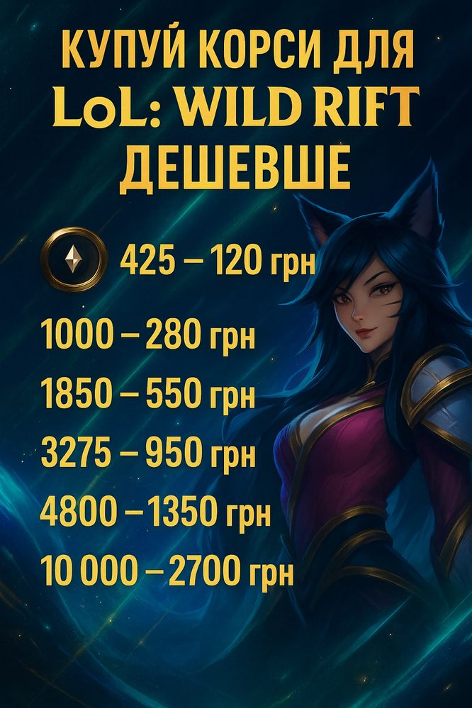 Купуй корси для LoL: Wild Rift дешевше