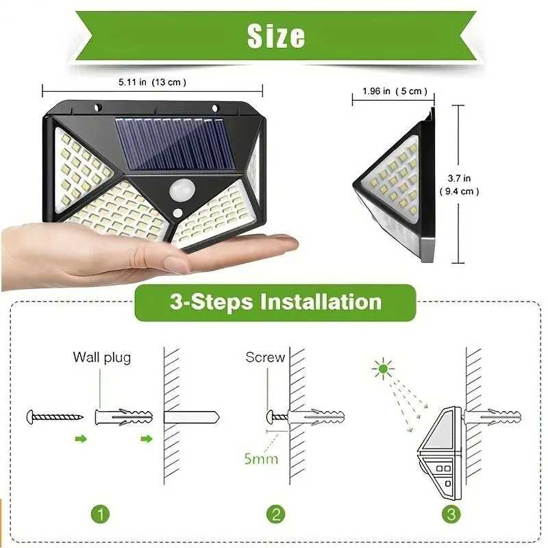 Kinkiet, lampa solarna, lampa ogrodowa, czujnik ruchu 100 LED Biały