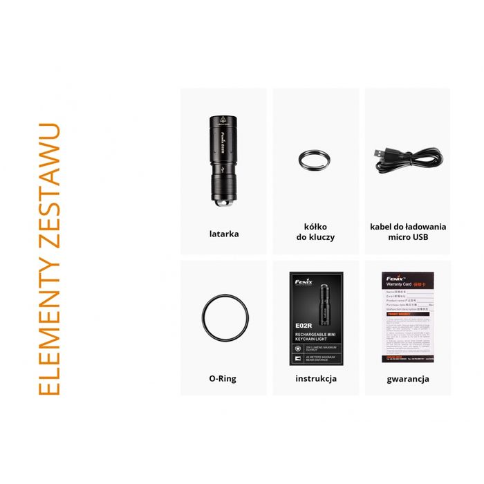 FENIX E02R Latarka Brelok 15g LED/USB IP68