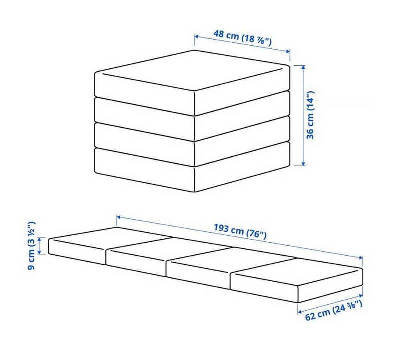SLÄKT - Pufe/colchão dobrável, Vissle bege/verde e amarelo