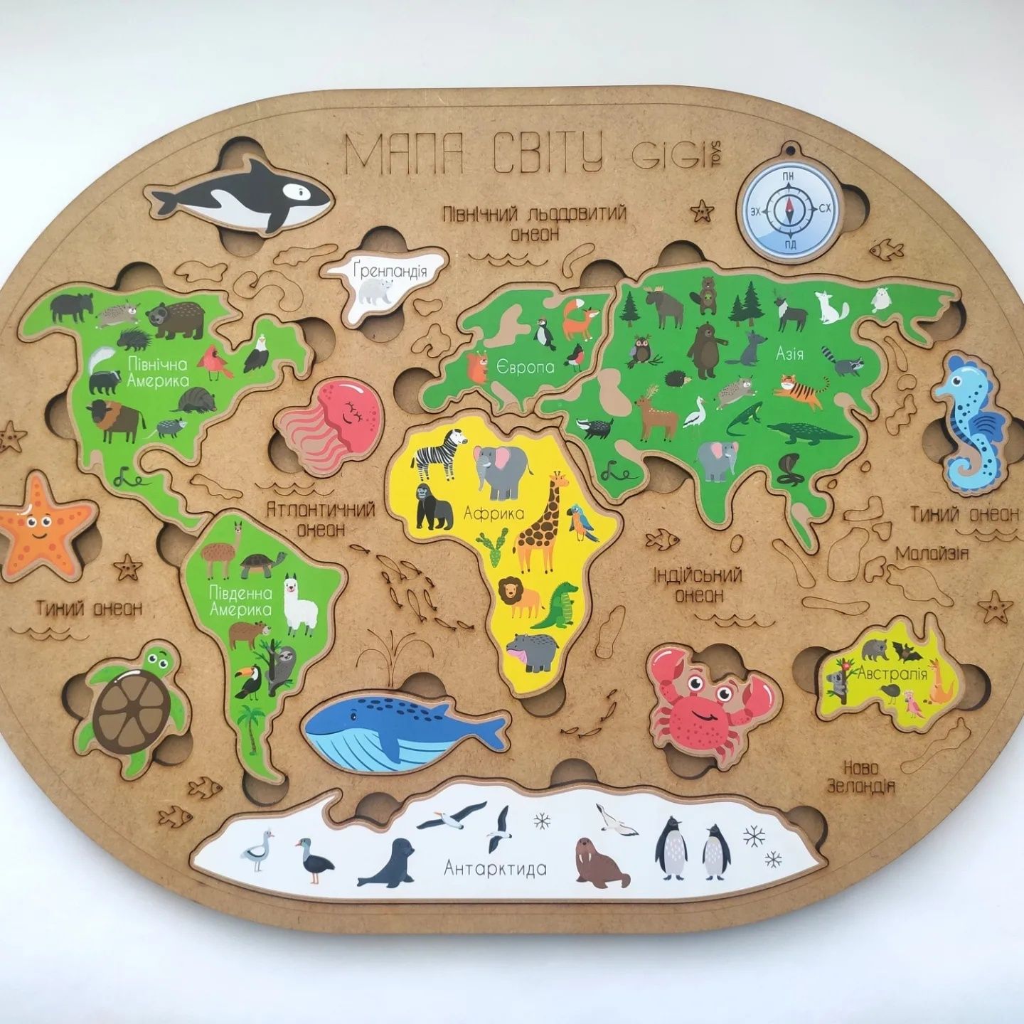 Пазл мапа світу з дерева Монтесорі карта мира деревянный складанка