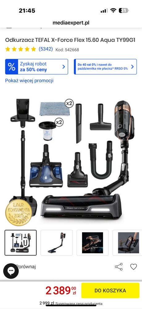Odkurzacz tefal bezprzewodowy tefal x-force flwx 15.60