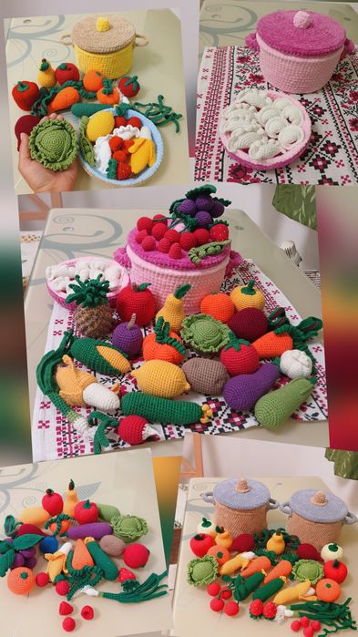 Овочі, фрукти. Посуд . в'язані. ручної роботи.