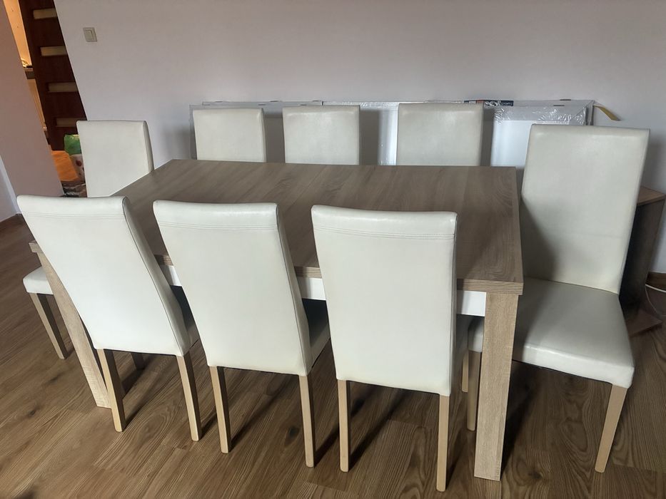 Stół 160x90 i 8 krzeseł, max rozmiar stołu 310x90