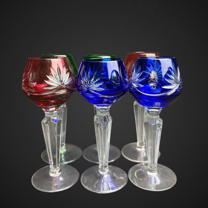 Kolorowe kieliszki do wódki likieru kryształowe szlif 6szt B51/031602