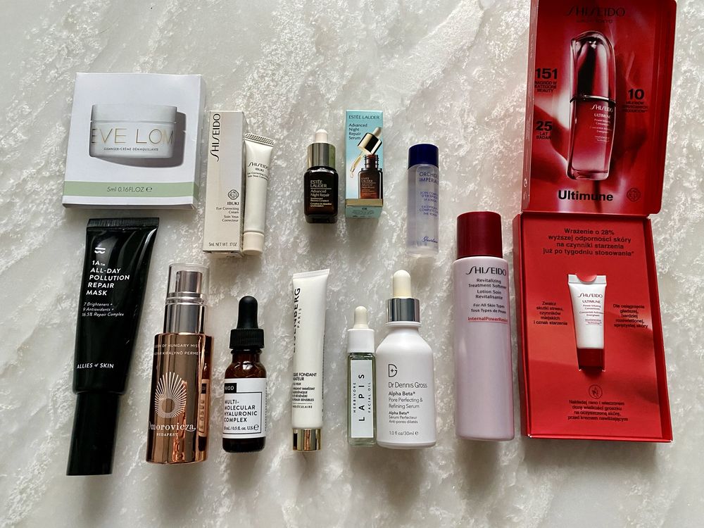 Zestaw oryg kosmetyków Shiseido Estee Lauder Eisenberg Omorovicza