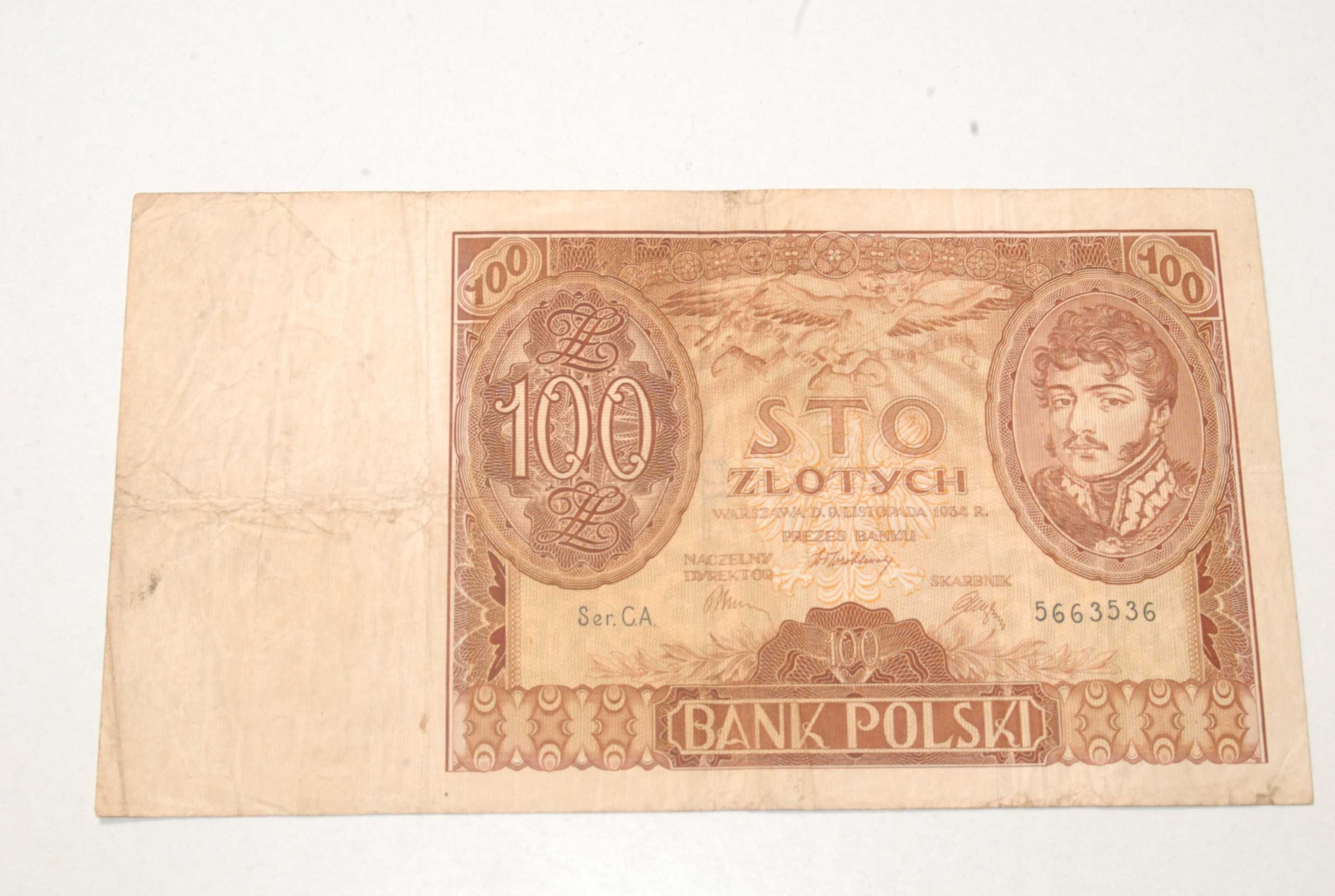 Stary banknot 100 złotych ser. CA 9 Listopada 1934 unikat kolekcjoners