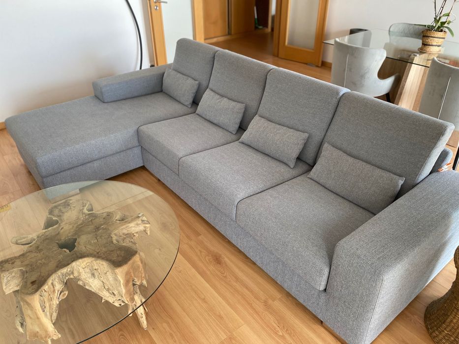 Sofá Chaise Longue Cinza Antarte Cinza - estilo moderno e como novo