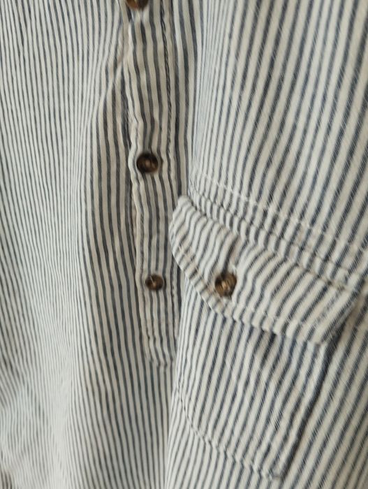 Wiosenna, letnia koszula w niebieskie prążki, krótki rękaw, kieszonka,