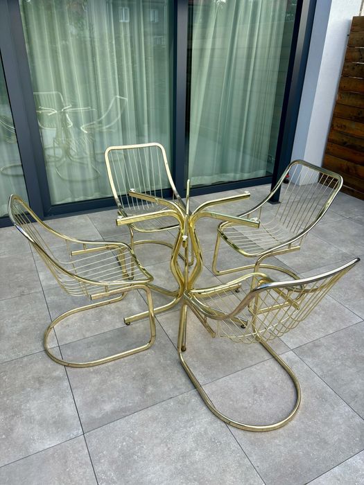 Gastone Rinaldi stół z 4 krzesłami złoty zestaw do jadalni Włochy 1970