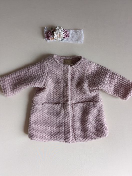 Zestaw na chrzest, komplet do chrztu dla dziewczynki, wełniany płaszcz