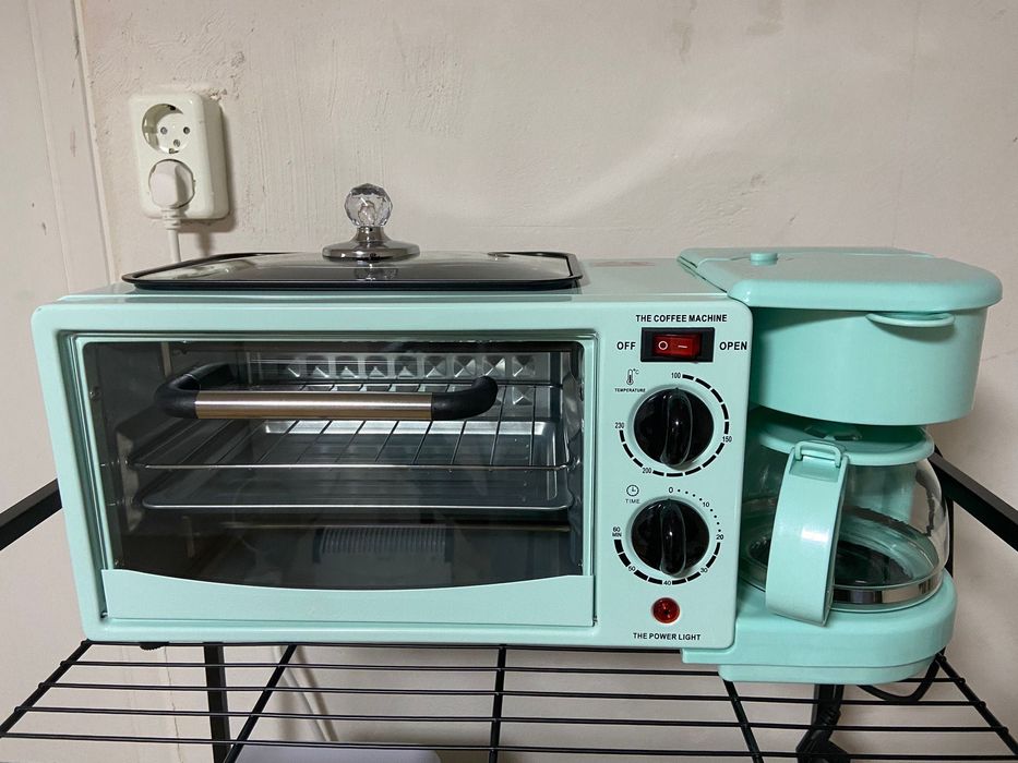 3-in-1 breakfast maker (mini-forno, chapa & máq. café)