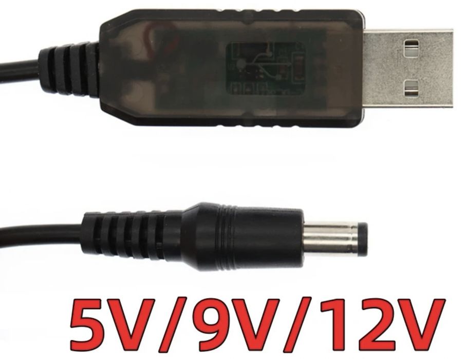 Кабель usb для роутера 5V,9V,12V USB - DC 5.5x 2.1 0.5A 1m черный