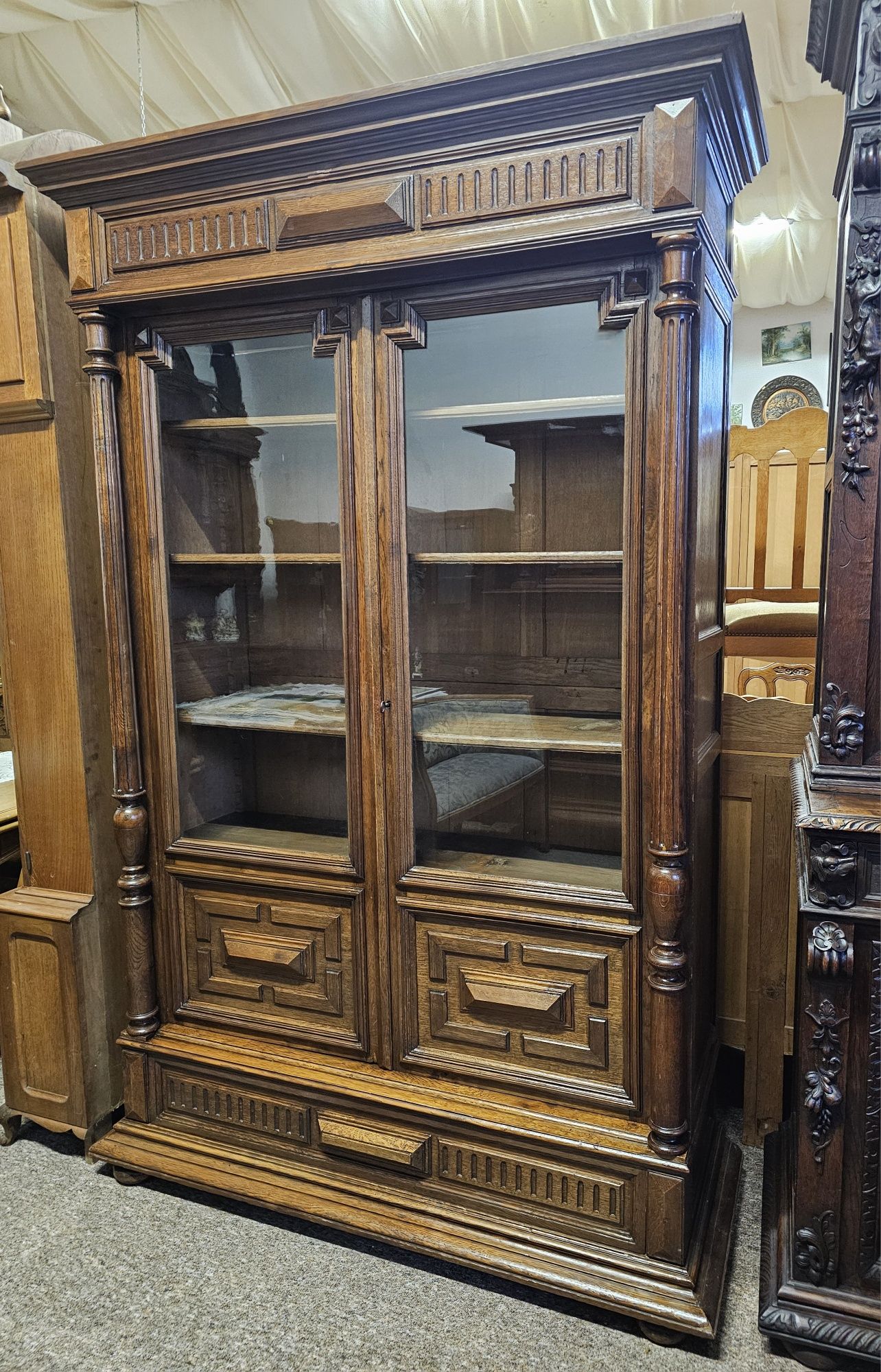 Dębowa biblioteka eklektyczna z XIX w. – klasyczna forma, piękny stan!