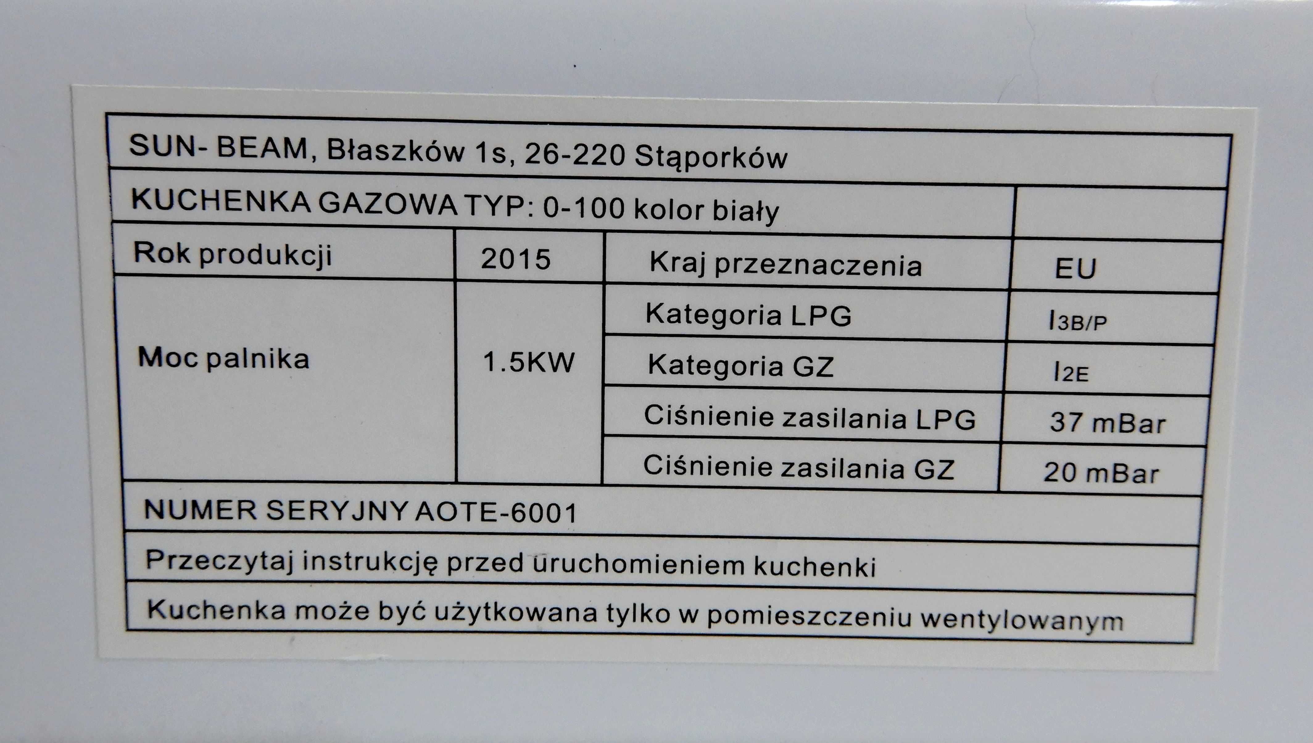 Turystyczna Kuchenka gazowa 1 palnikowa biała