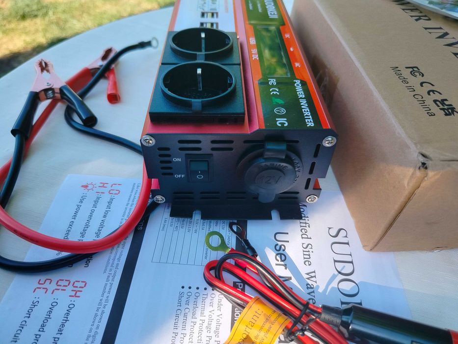 Інвертор живлення Sudokeji 12V до 220V 3000W з РК-диспл, розетками ЄС