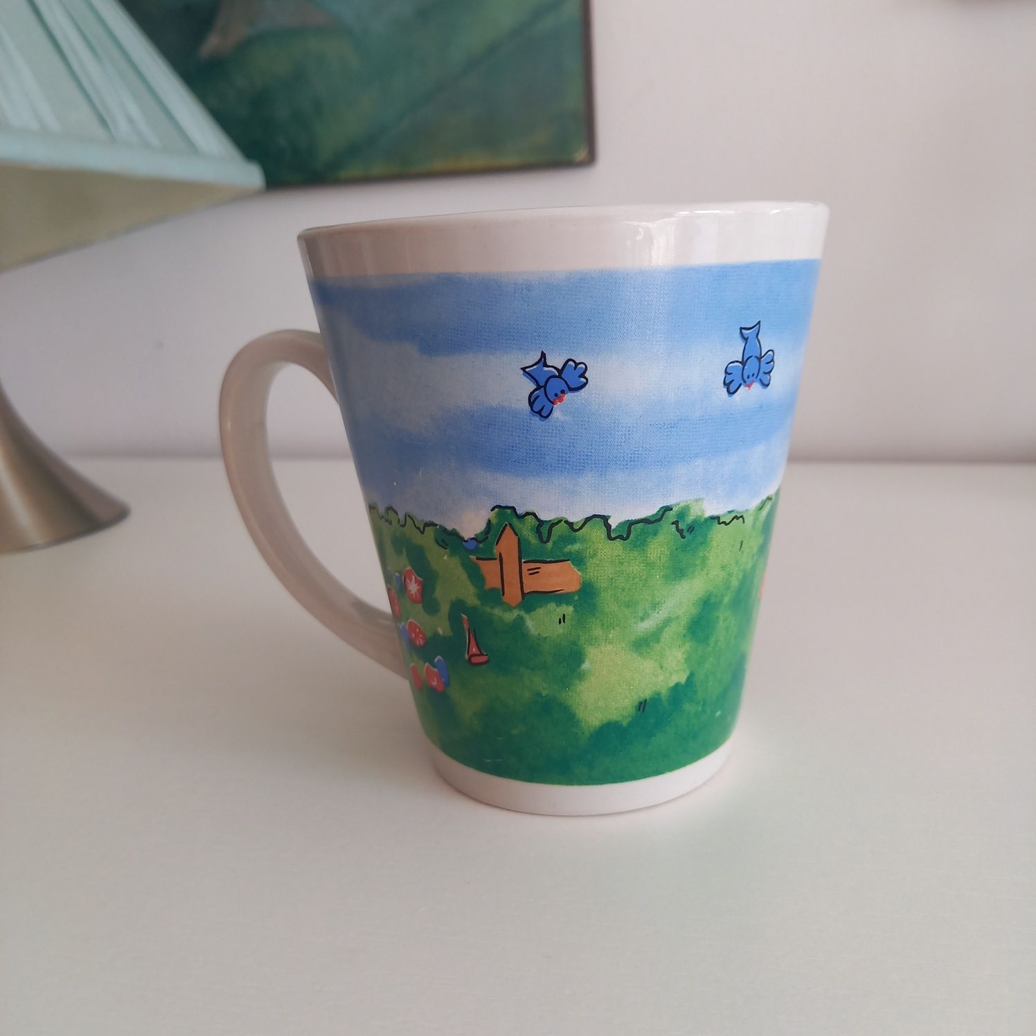 Uroczy duży kubek ceramiczny vintage kolorowy z królikiem zając