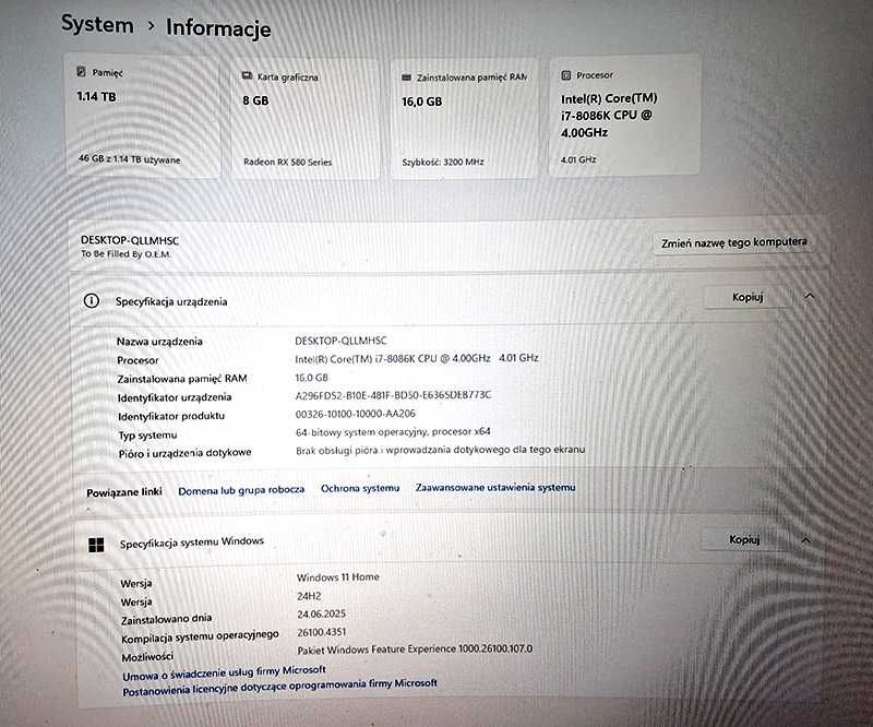 Komputer stacjonarny Intel Core i7-8086K DDR4 Viper Radeon RX580 8GB