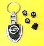 ** NOWY Breloczek NISSAN + Nakrętki na wentyle czarne komplet tuning