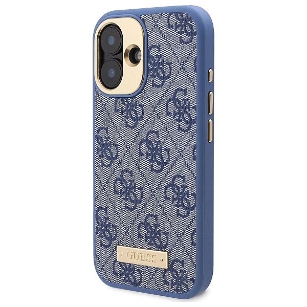 Etui Guess 4G Logo Plate MagSafe na iPhone 16 - niebieskie