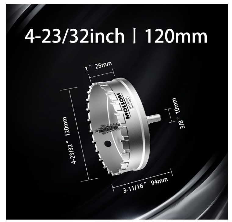 Otwornica do metalu 120mm + wiertła prowadzące Mollom