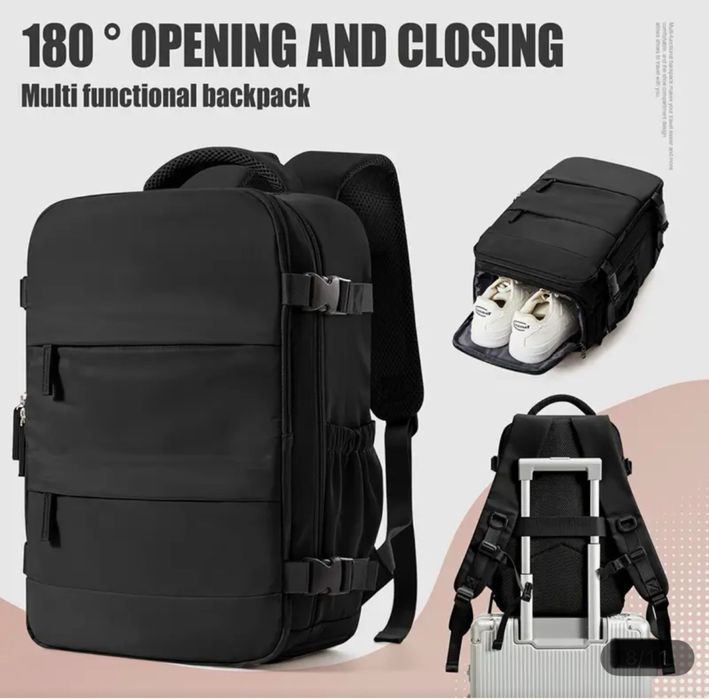 Чорний рюкзак для ручної поклажі, рюкзак для подорожей