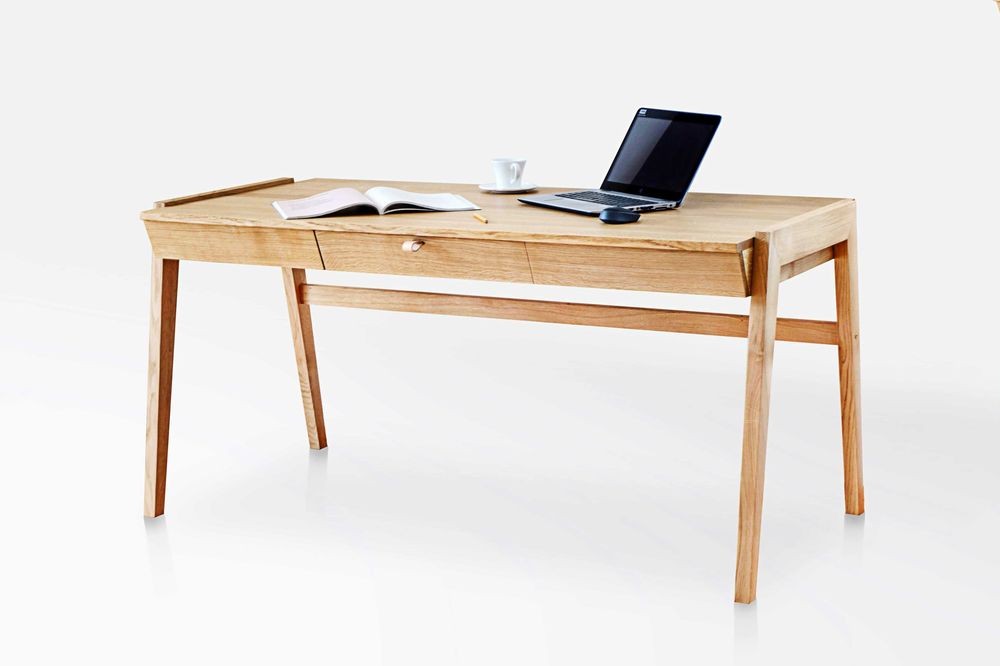 Biurko dębowe  z szufladą ręcznie wykonane z dębu - do domowego biura