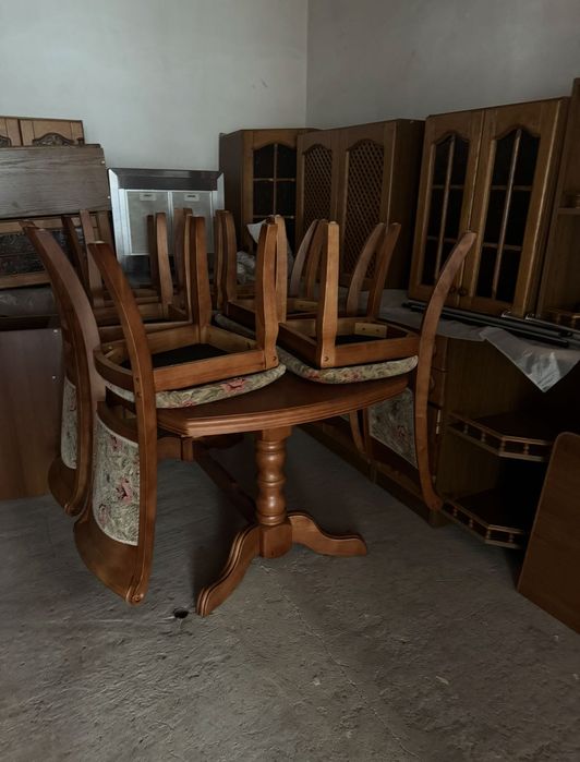 Набір стіл із стільцями 6 шт , натуральне дерево