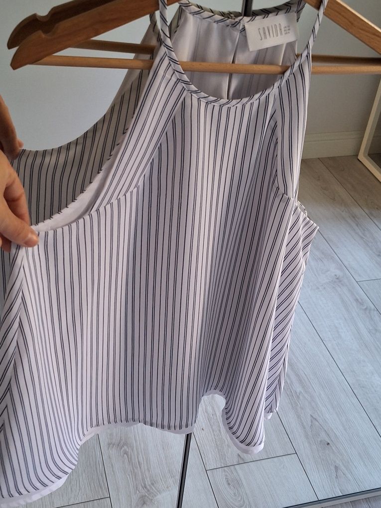 luźna zwiewna bluzka dwuwarstwowa biała w paski odkryte ramiona
