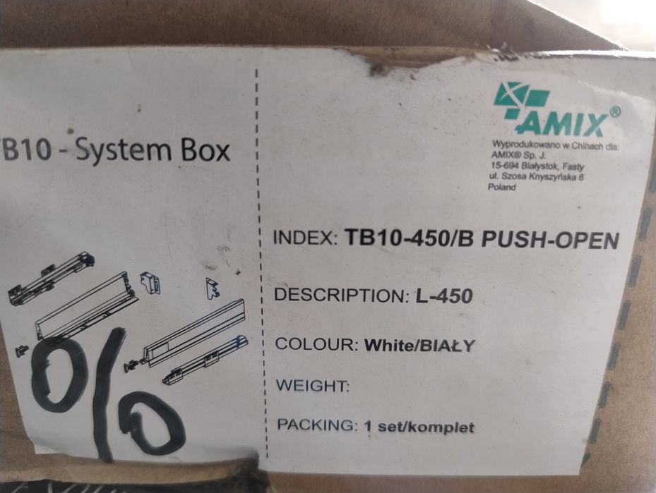 Pudełko i prowadnice szuflady amix push open 450mm