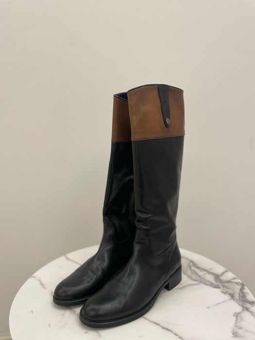 Жіночі високі шкіряні ботильйони, чорний коричневий колір, розмір 38