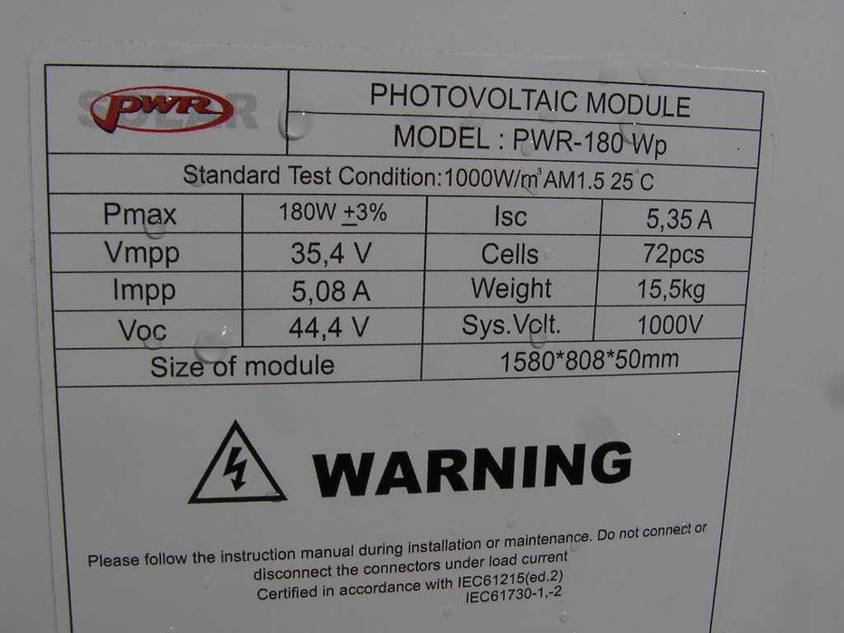 PWR bateria sloneczna 180W monokrystaliczna 5 Amper