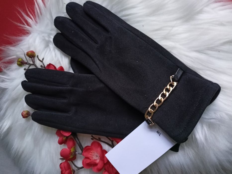 Czarne rękawiczki damskie S/M, nowe
