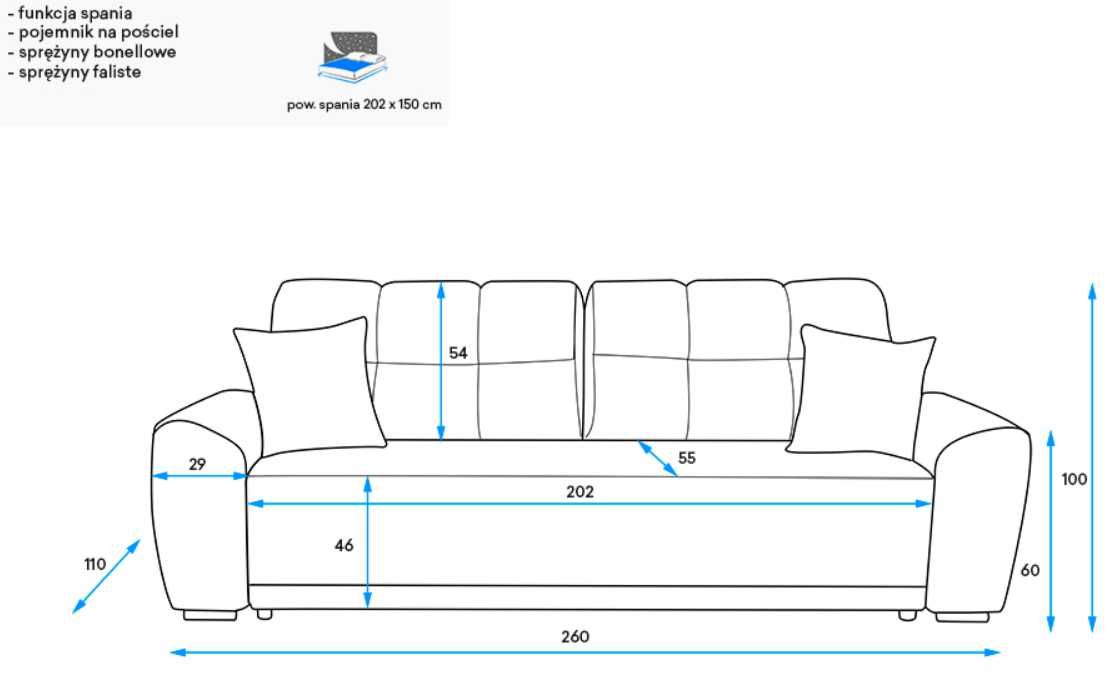 NOWA sofa rozkładana do salonu z pojemnikiem WYPRZEDAŻ MAGAZYNU -50%