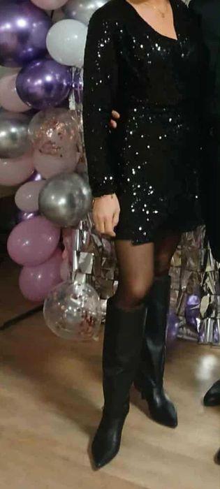 Cekinowa krótka sukienka H&M roz.L. Czarna!